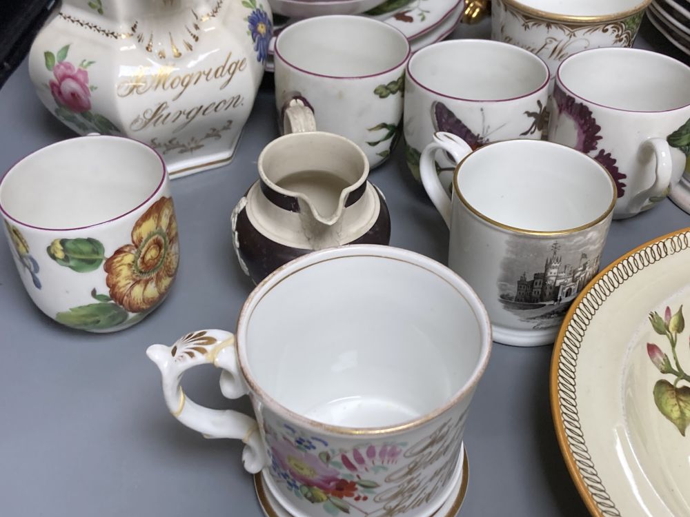 A collection of 19th - 20th century ceramics, including a Coalport floral painted jug, mugs, etc.